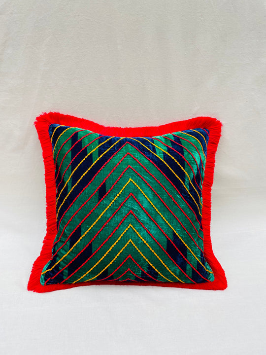 Abstract Silk Velvet Fringe Throw Pillow Cover