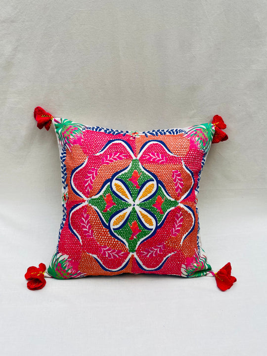 Hand-Embroidered Parakeet Throw Pillow Cover
