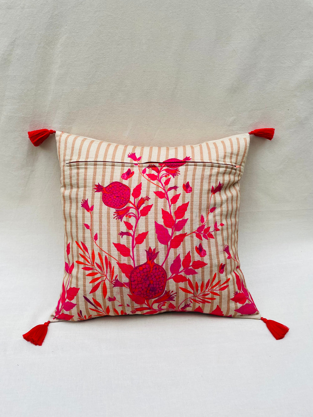 Hand-Beaded Pomegranate Stripe Throw Pillow Cover