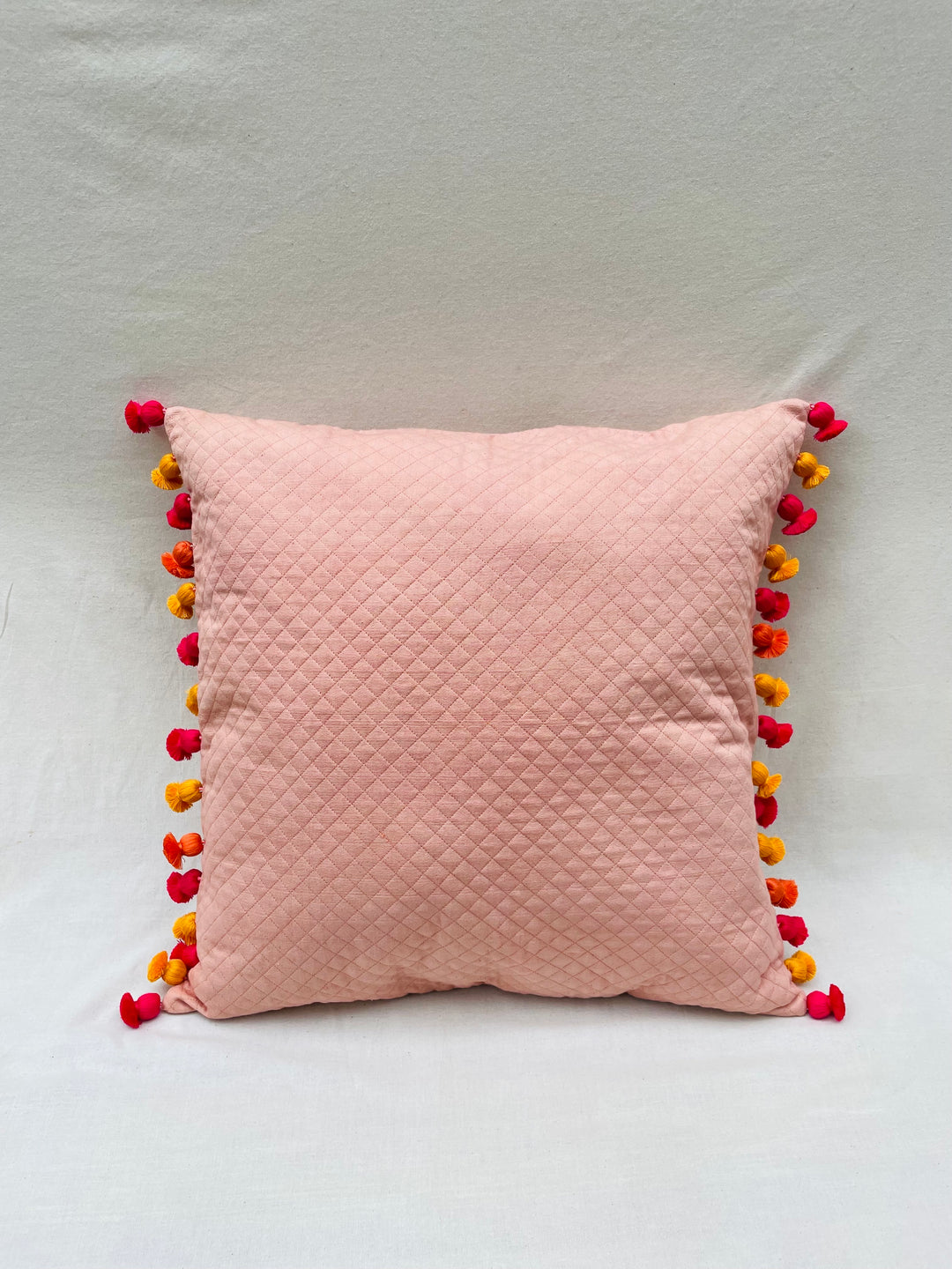Quilted Pink Tassel Throw Pillow Cover
