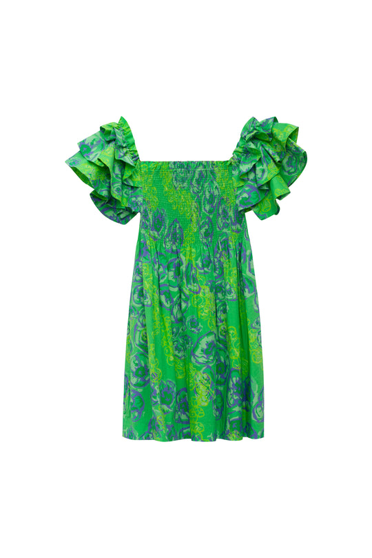 Green Paradise Smocked Mini Dress