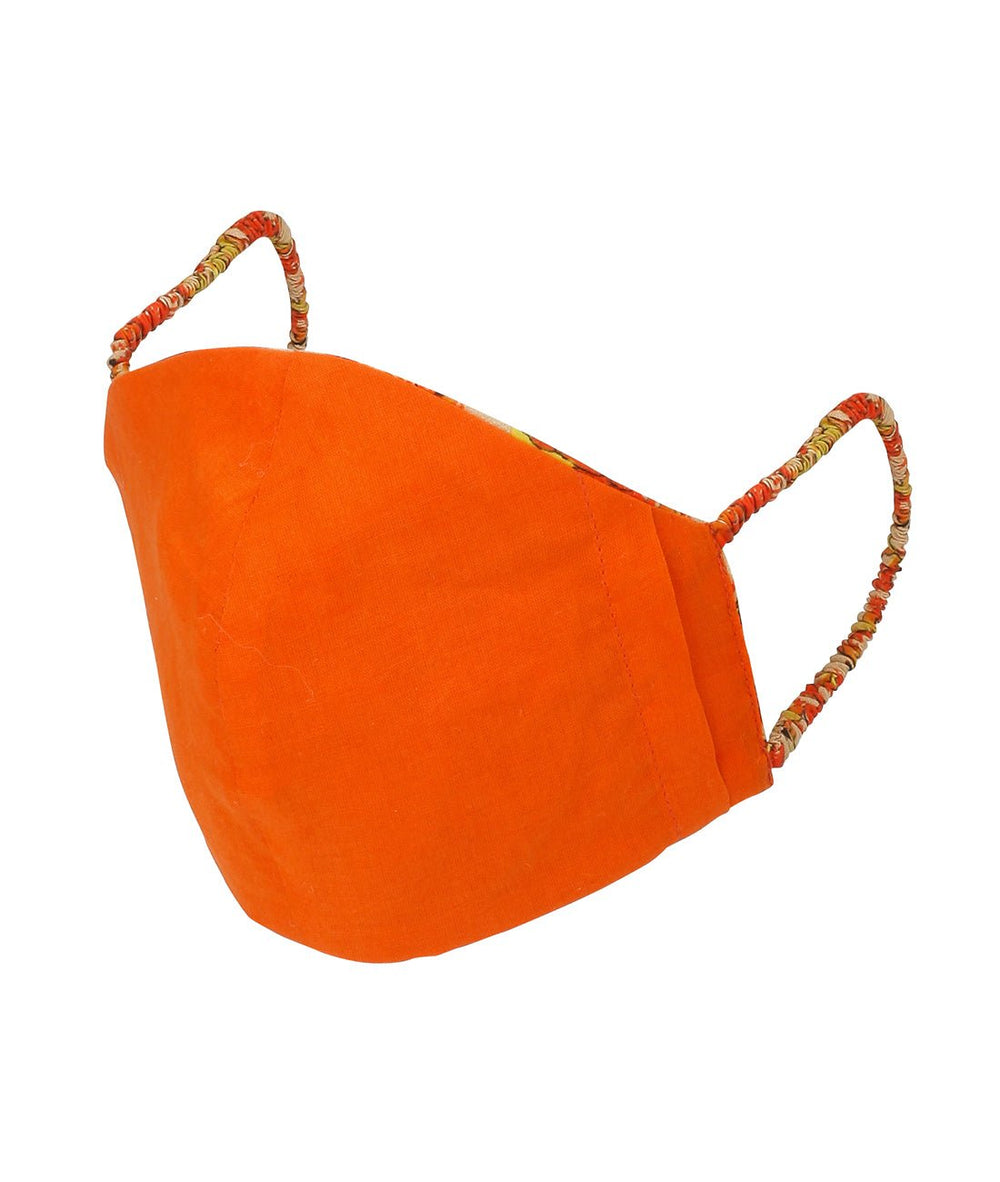 Embroidered Orange Linen Mask
