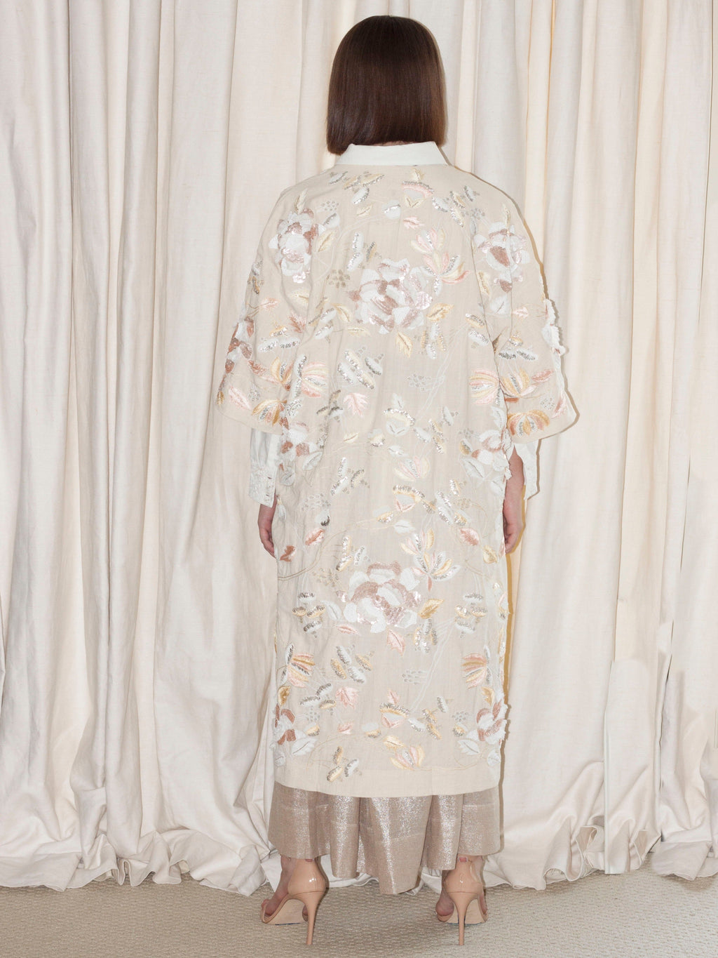 Hand Embroidered Long Open Coat | Roopa Pemmaraju