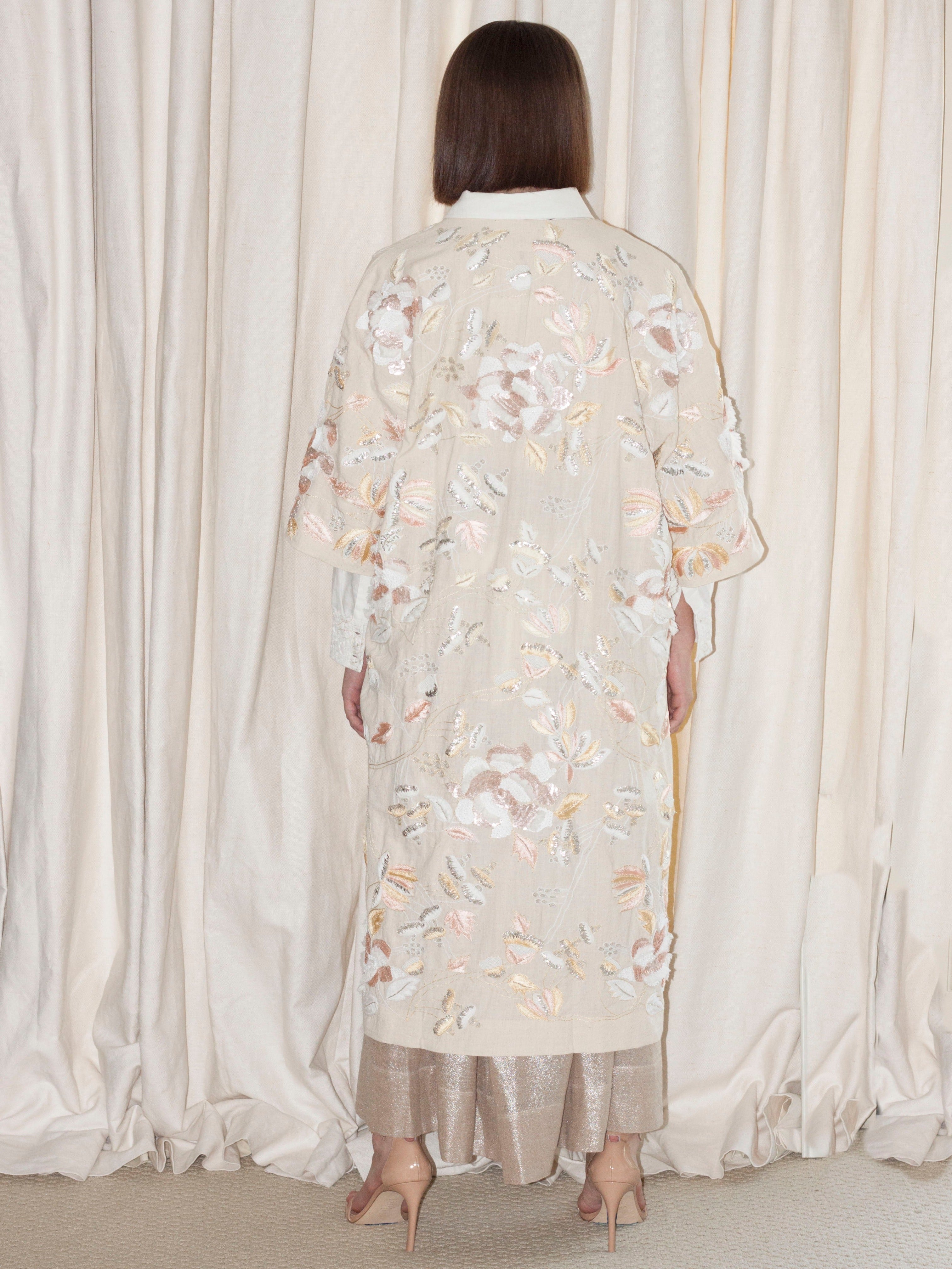 Hand Embroidered Long Open Coat | Roopa Pemmaraju