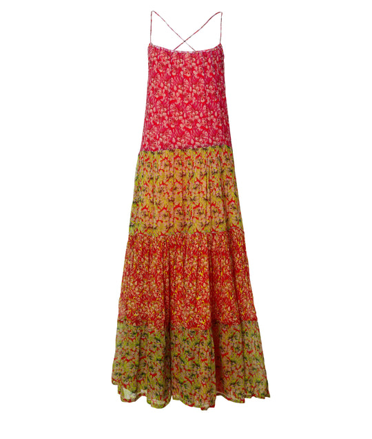 Mixed Floral Silk Chiffon Maxi Dress