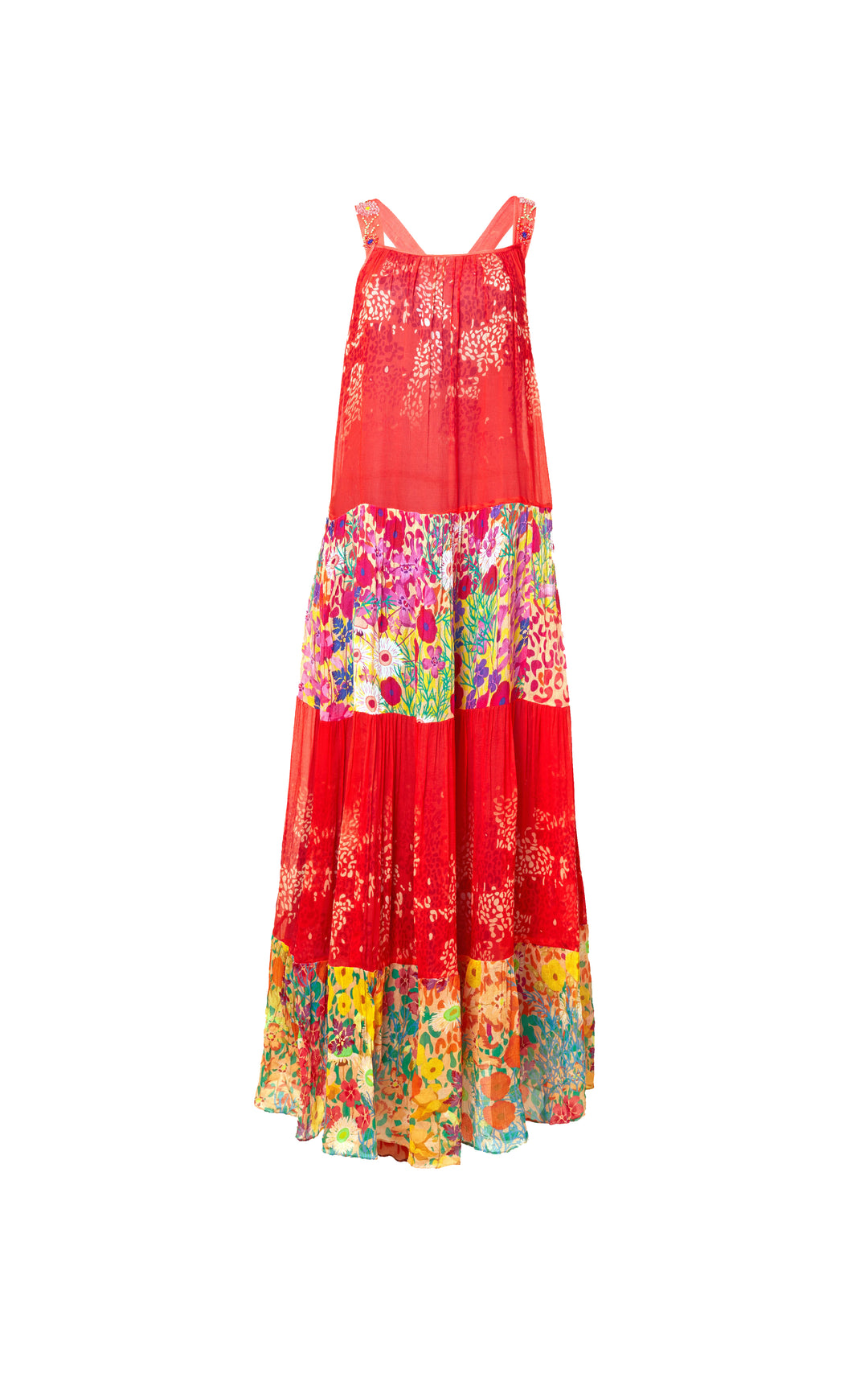 Silk Chiffon Wildflower Mixed Print Dress