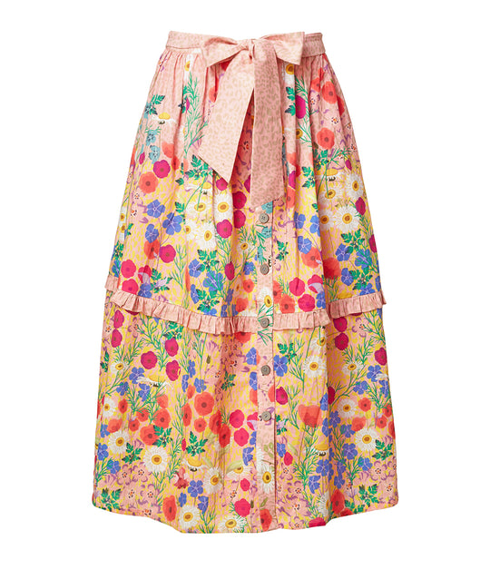 Tiered Poppy Cotton Midi Skirt