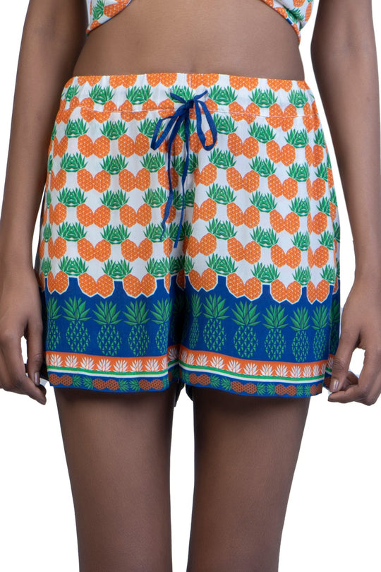 Pineapple Silk Waist-Tie Shorts