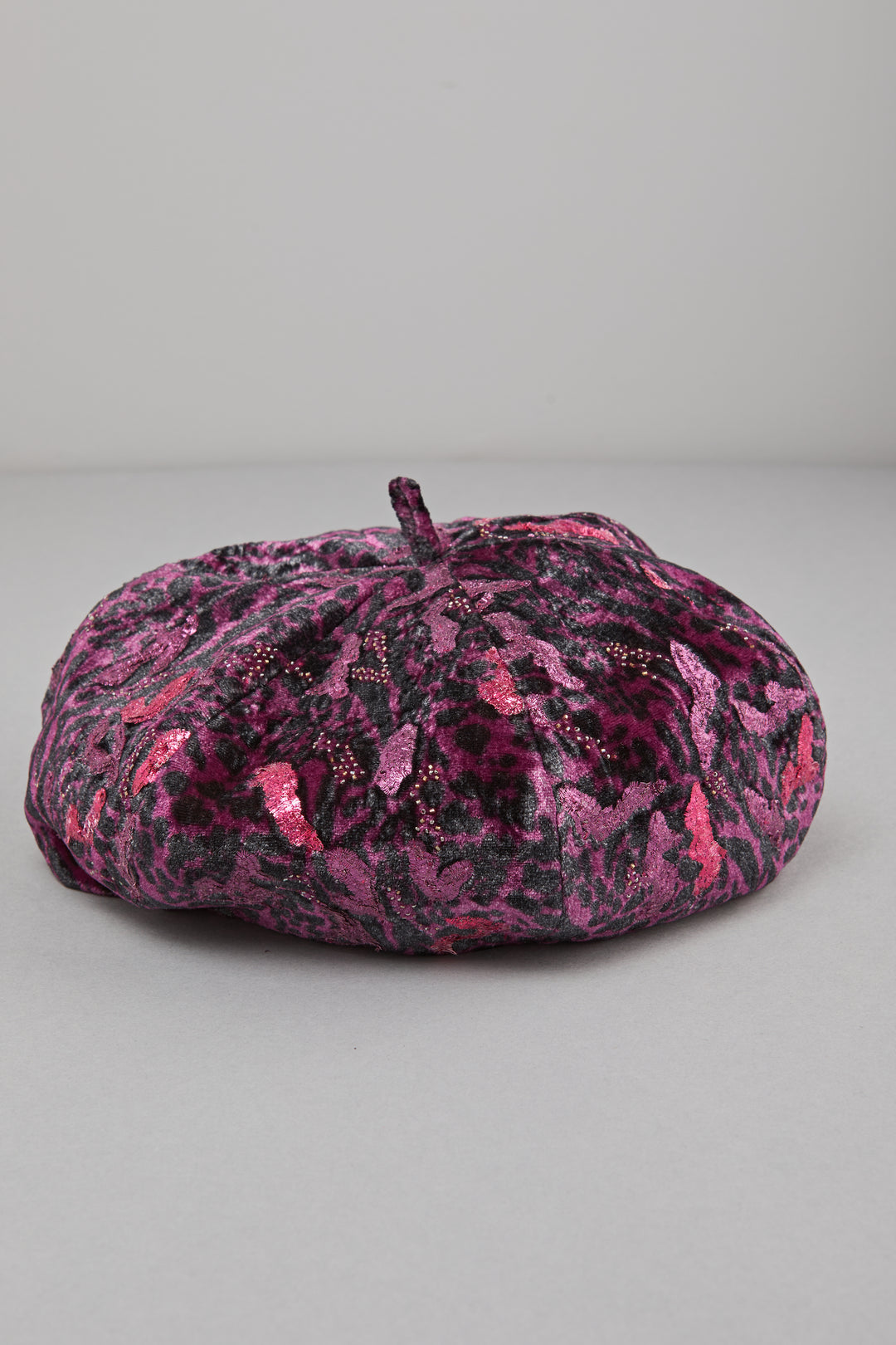 Animal Print Velvet Silk Beret