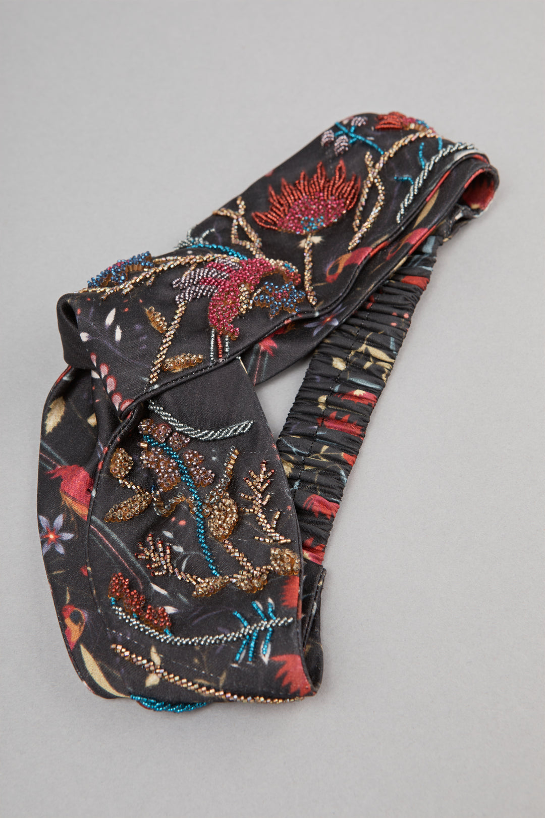 Black bloom hand-embroidered headband