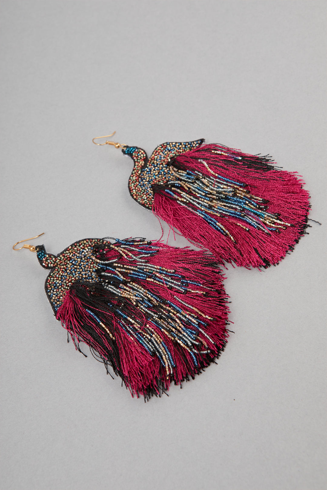 Burgundy Parakeet Tassel Earrings