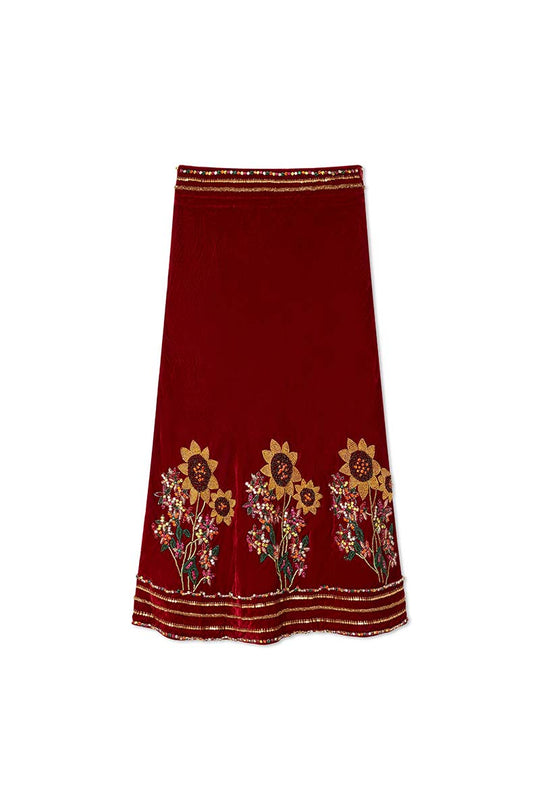 Foxtail Silk Velvet Embellished Skirt