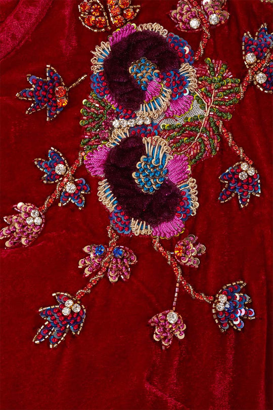 Calyces Silk Velvet Embellished Gown