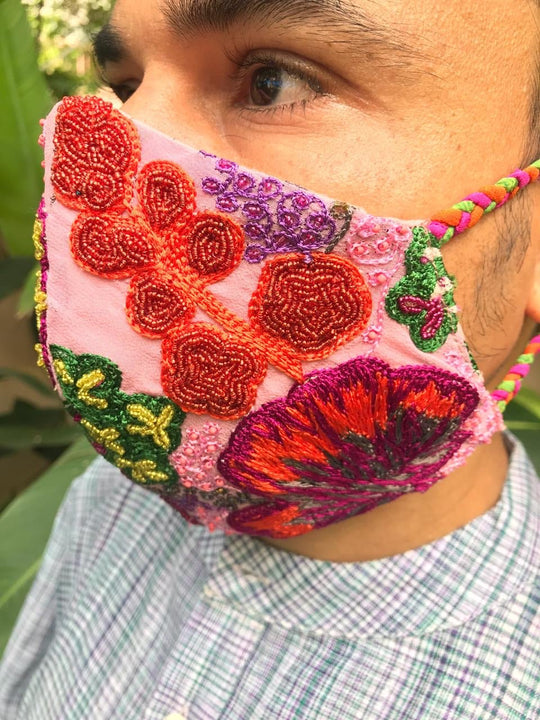 Pastel Floral Embroidered Mask