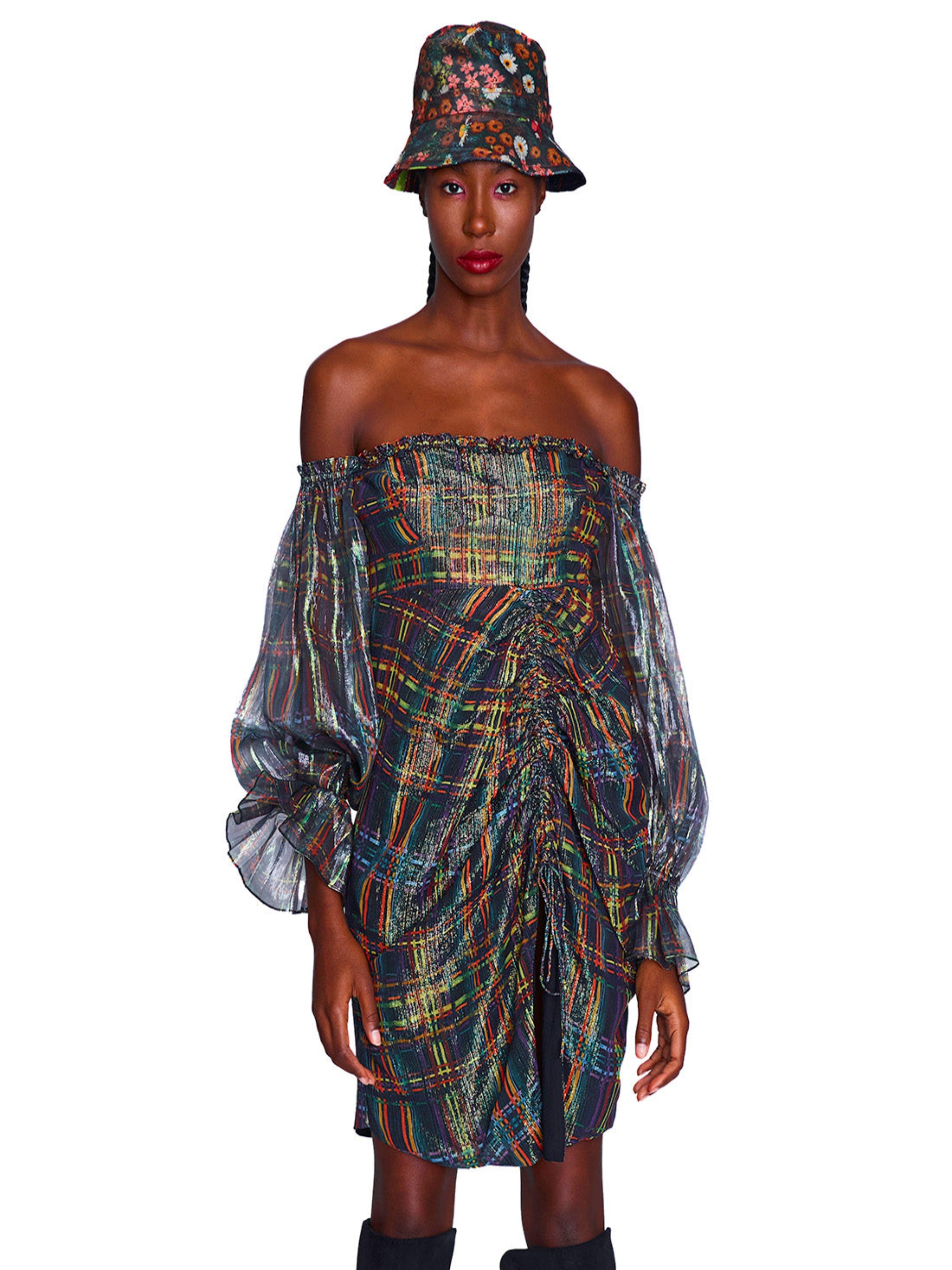 Off The Shoulder Ruched Silk Mini Dress – Roopa Pemmaraju