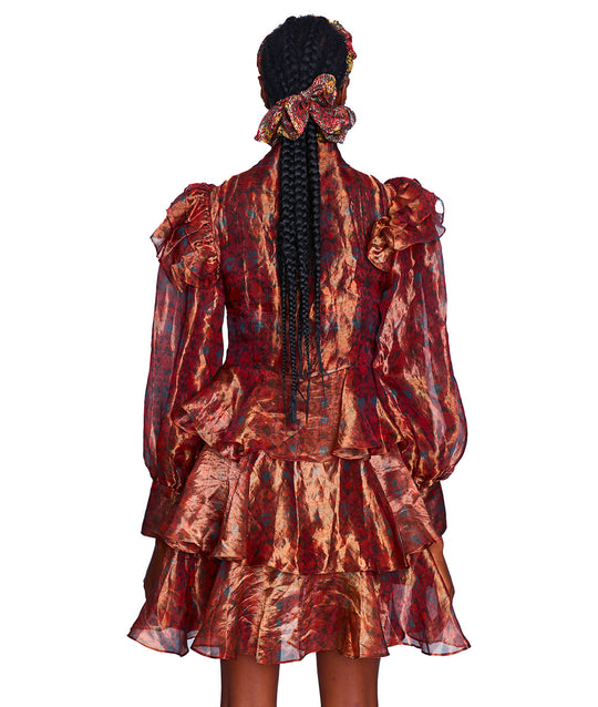 Leda Ruffled Tiered Silk Mini Dress