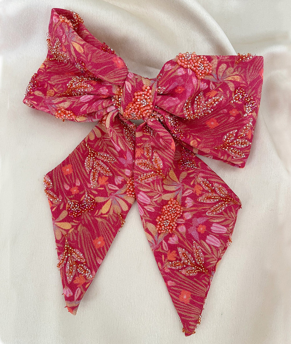 Eulalie Pink Floral Hair Bow