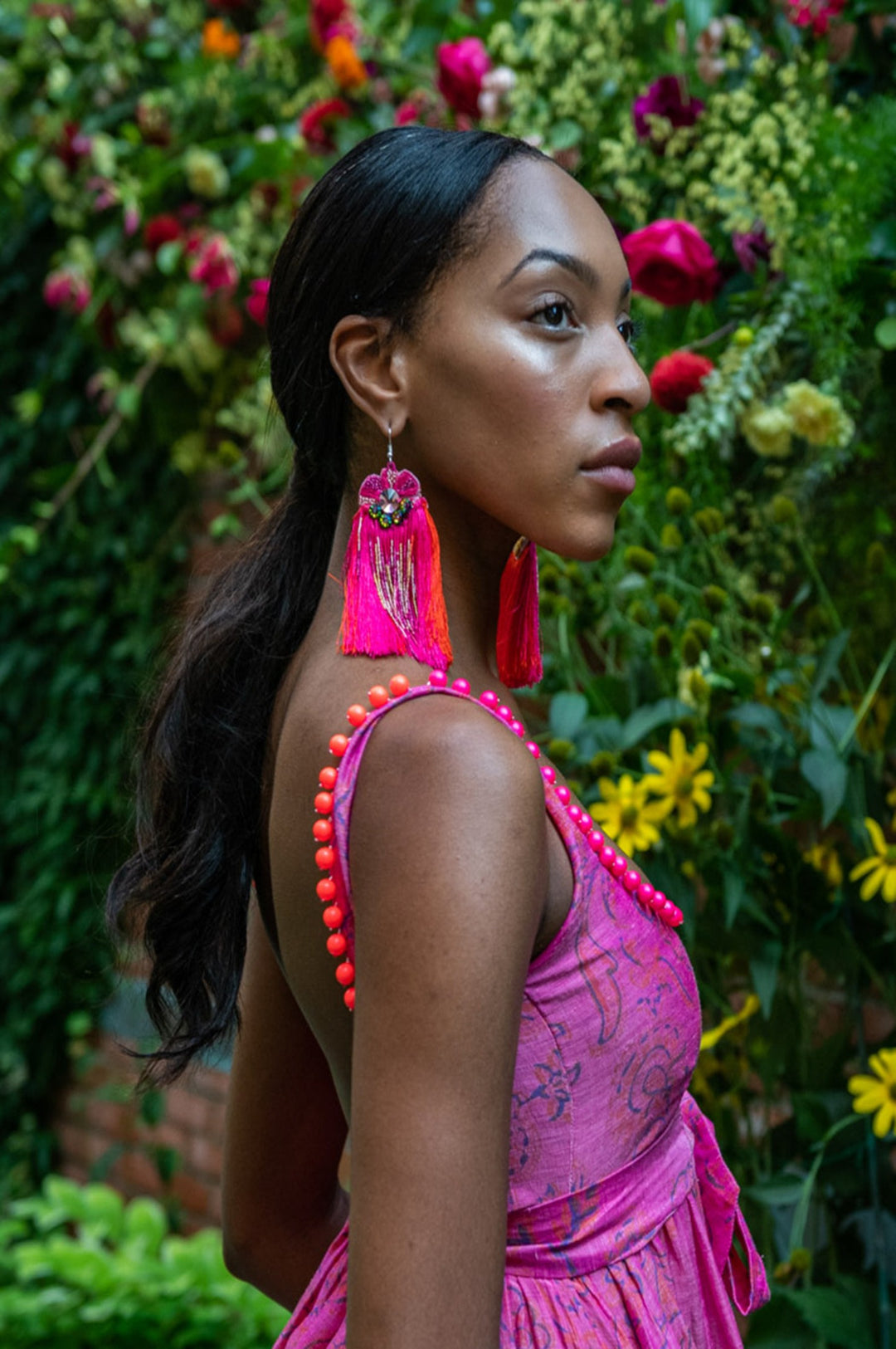 Fuscia Floral Earrings