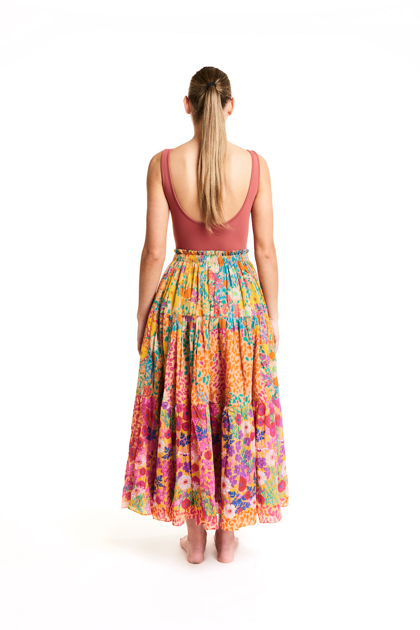 Tiered Cover-Up Skirt in Purple Garden